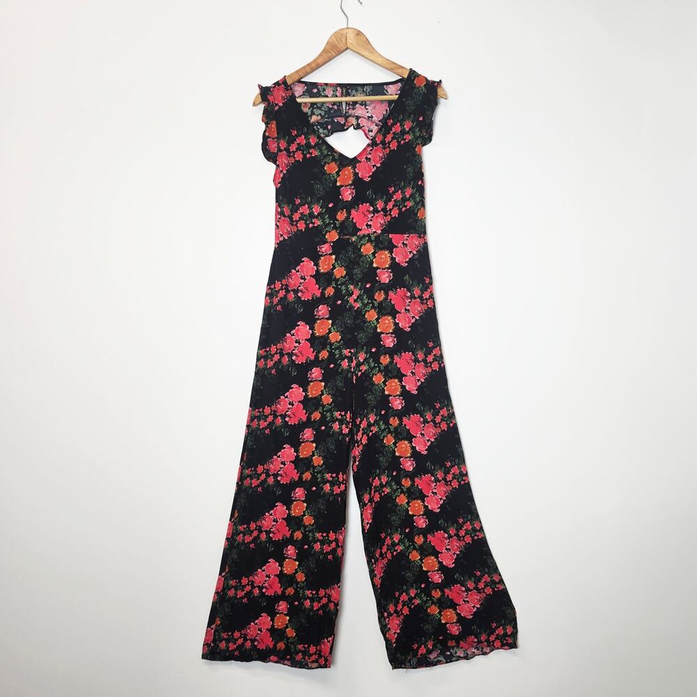 Anthropologie Tracy Reese Laurete Black Floral Jumpsuit Medium Boho Cottagecore - Picture 2 of 10